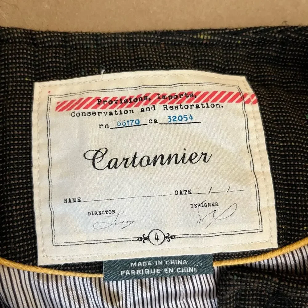 Anthropologie Cartonnier Brown Quilted Front Jacket Size 4